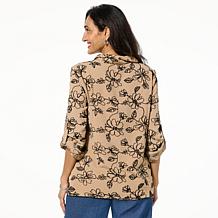 Nina Leonard Embroidered Button Front Blouse