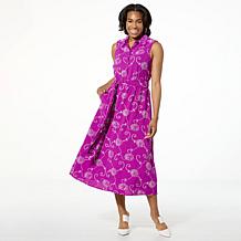 Nina Leonard Embroidered Fit-and-Flare Midi Dress