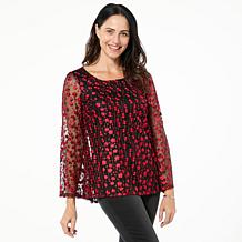 Nina Leonard Embroidered Mesh Tunic