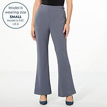 Nina Leonard Flared-Leg Pant with Buckle Detail