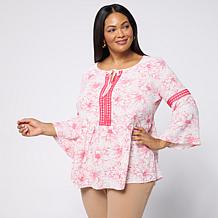 Nina Leonard Floral Printed Textured Wave Blouse