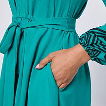 Nina Leonard Half Placket Collared Midi Shirtdress