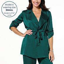 Nina Leonard Hammered Satin Drawstring Waist Jacket