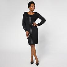 Nina Leonard Jacquard Long-Sleeve Mock-Neck Sheath Dress | HSN