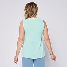 Nina Leonard Notch Neck Pleat Front Tank