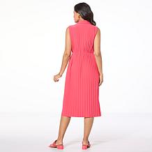 Nina Leonard Pleated Button Front Shirtdress