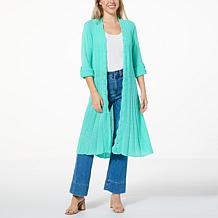 Nina Leonard Roll Tab Sleeve Ribbed Sweater Cardigan