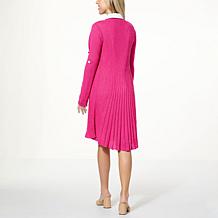 Nina Leonard Roll Tab Sleeve Ribbed Sweater Cardigan