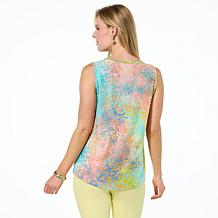 Nina Leonard Sleeveless Burnout Top with Curved Hem