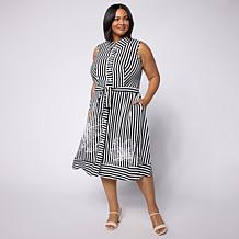 Nina Leonard Sleeveless Collared Button-Front Dress