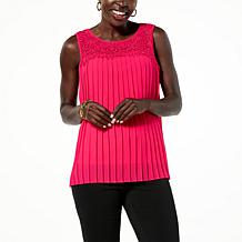 Nina Leonard Sleeveless Pleated Chiffon Blouse