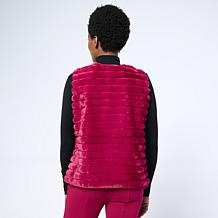 Nina Leonard Striped Faux Fur Vest