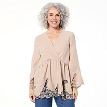 Nina Leonard Surplice Neck Bell Sleeve Hi-Low Top