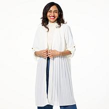 Nina Leonard Textured Wave and Pleated Chiffon Cardigan