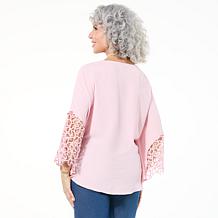 Nina Leonard Textured Wave Batwing Sleeve Top