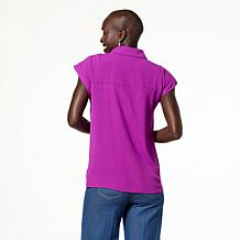 Nina Leonard Textured Wave Tortoise Button Top