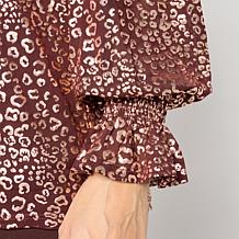 Nina Leonard V Neck Printed Foiled Powermesh Top