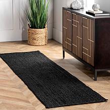 nuLOOM Rigo Hand Woven Farmhouse Jute Area Rug - 2' 6" x 6' Black