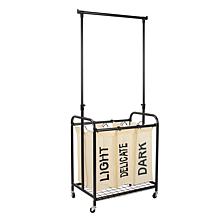 Oceanstar 3 Bag Rolling Laundry Sorter Adjustable Hanging Bar White