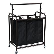Oceanstar 3 Bag Rolling Laundry Sorter Adjustable Hanging Bar Bronze