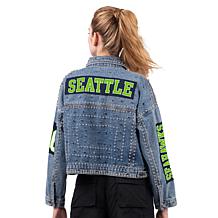 Officially Licensed NFL G34Her By Carl Banks Game Ball Denim Jacket
