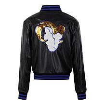 Officially Licensed NFL Sequin Logo Faux Leather Bomber Jacket
