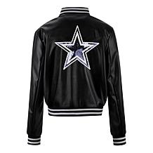 Officially Licensed NFL Sequin Logo Faux Leather Bomber Jacket