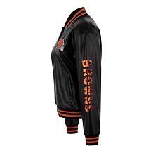 Officially Licensed NFL Sequin Logo Faux Leather Bomber Jacket