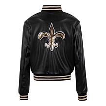 Officially Licensed NFL Sequin Logo Faux Leather Bomber Jacket