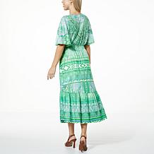 One World Printed Jersey Knit Flutter-Sleeve Maxi Dress