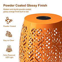 Orange Iron Cutout Leaf Pattern Solar Powered Garden Stool