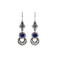 Ottoman Silver Gemstone Filigree Crescent and Star Drop Earrings