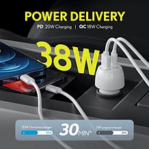 Overtime Fast Charge 20W/18W Dual Port Car Charger Adapter