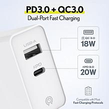 Overtime Fast Charge 20W/18W Dual Port Phone Charger Wall Adapter