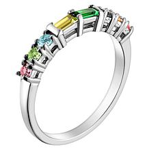 Parents Baguette and Childrens Round Birthstone Ring