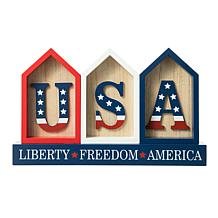 Patriotic Americana Wooden House-Shaped Table Decor