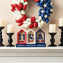 Patriotic Americana Wooden House-Shaped Table Decor