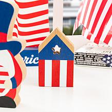 Patriotic Table Decor 11.75"L with Wooden Flag and Accents
