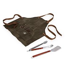Picnic Time BBQ Apron w/ Tools & Bottle Opener -Khaki Green w/ Accents
