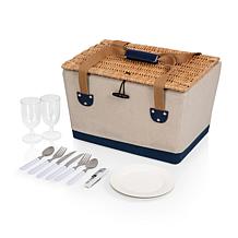 Picnic Time Boardwalk Basket - Beige Canvas with Navy Blue Accents