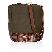 Picnic Time Coronado Basket Tote - Khaki Green with Beige Accents