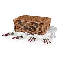 Picnic Time Newbury Basket - Navy Blue & Burgundy Plaid Pattern