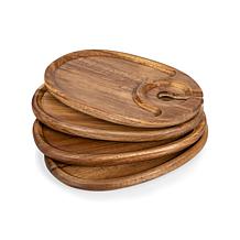 Picnic Time Wine Appetizer Plate Set Of 4, (Acacia Wood)