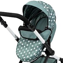 Pram XEO Doll Stroller in Green & White, Adjustable Handle