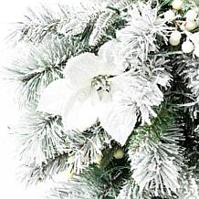 Pre-Lit 3' Snow Flocked Greenery Pine Poinsettia Christmas Teardrop 