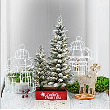 Puleo International 2'&3' Lit Flocked Slim Artificial Christmas Trees