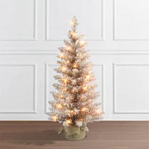 Puleo International 3' Pre-lit Rose Gold Tree 50 Lights Burlap Base