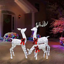 Puleo International 3pc Outdoor Christmas Lighted Deer Family, Silver
