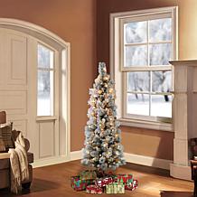 Puleo International 4.5' Pre-Lit Flocked Pencil Christmas Tree