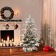 Puleo International 4.5' Pre-Lit Slim Flock Aspen Fir  Christmas Tree